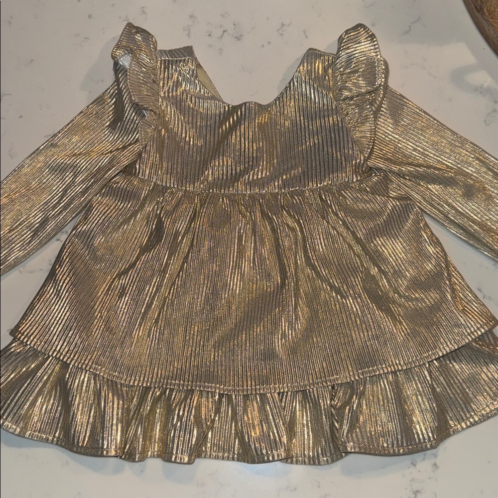 Tahari Toddler Metallic Gold Ruffle Long Sleeve Dress